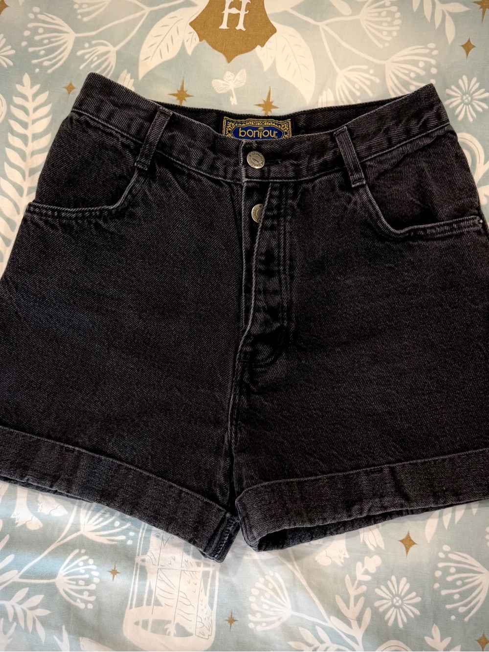 90s style Bonjour Black High-Rise Kids 7/8 Denim Shorts